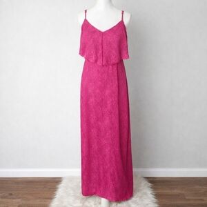 Guess Pink Lace Maxi Dress Adjustable Strap Y2K Coquette Wedding Guest Size 10